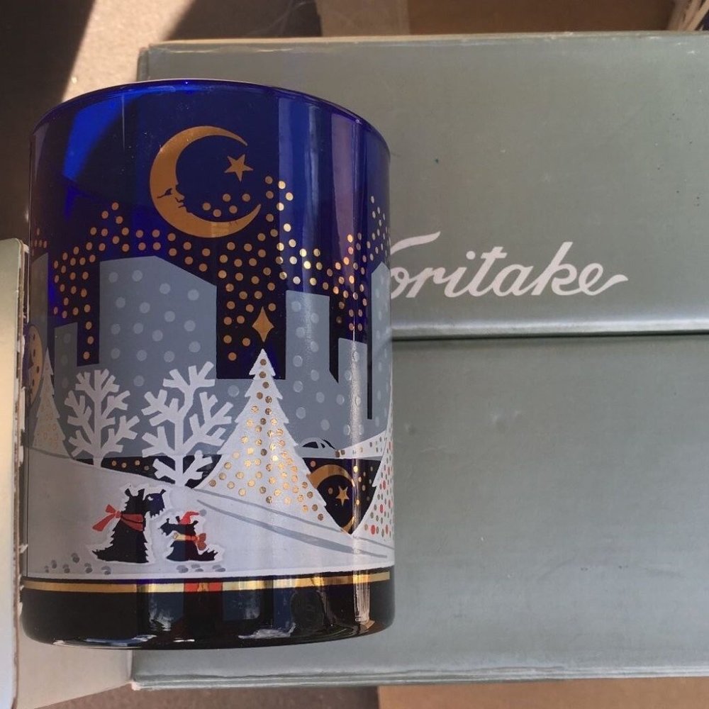 4 New Noritake Twas Night Before Christmas Double Old Fashioned Cobalt Scotty